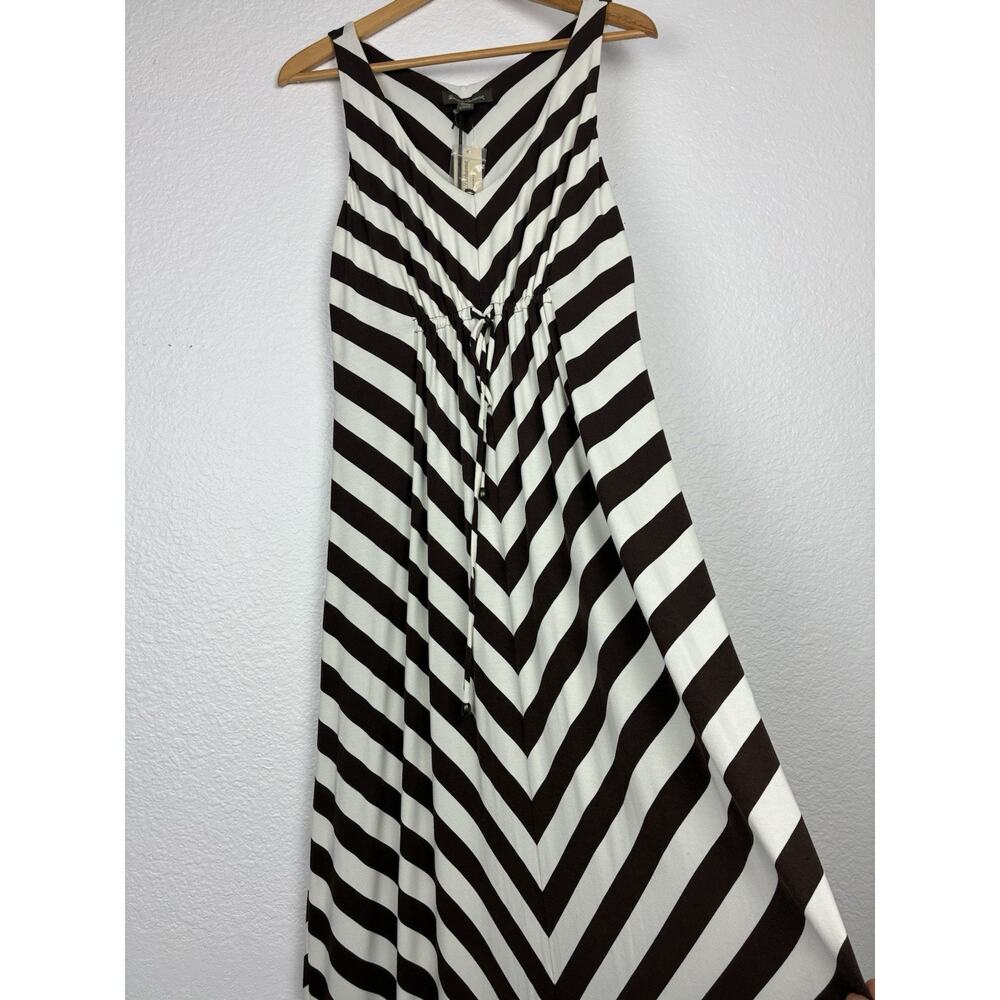 Tommy Bahama Chevron Nautical Striped Maxi Dress Brown Cream Drawstring Waist M - Picture 3 of 10